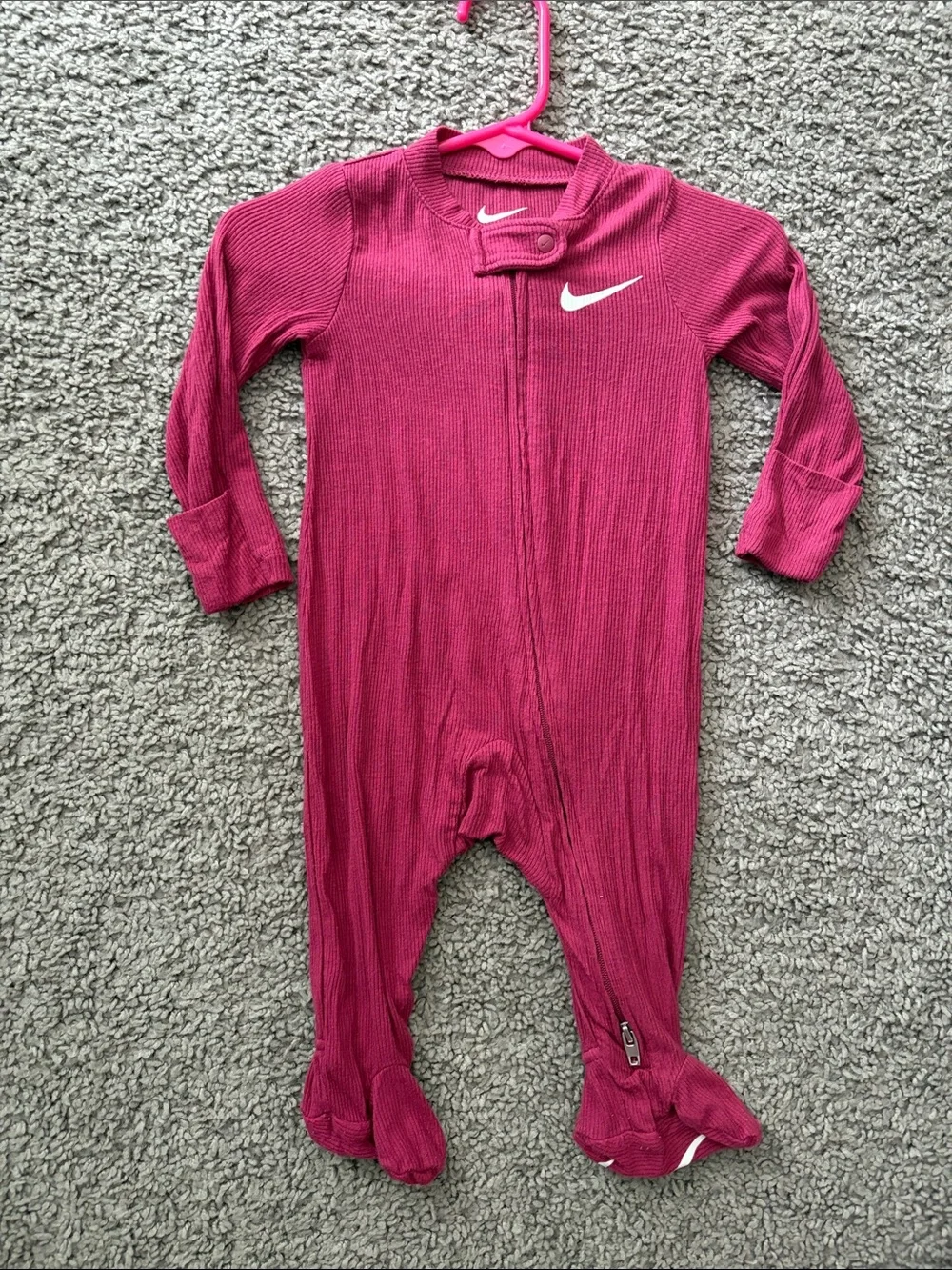 Nike Magenta Kids Footed One-Piece Zipper Romper